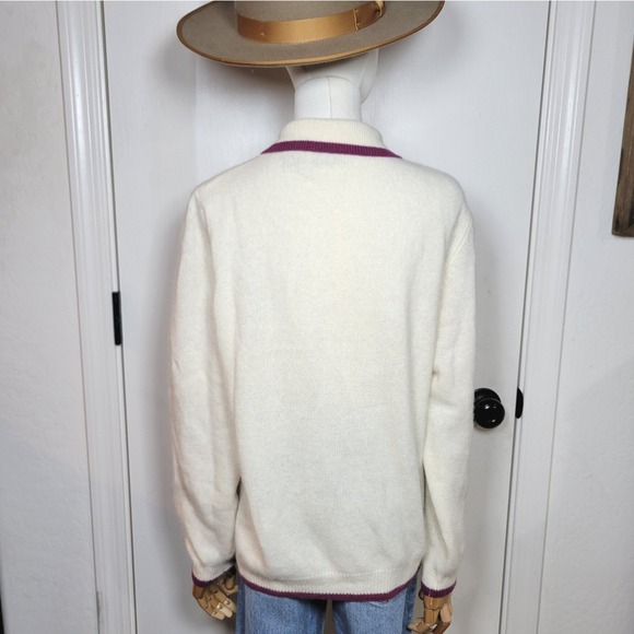 LL Bean Lambswool Angora Blend Polo Sweater Cream Medium Large Fall Winter - Picture 8 of 11
